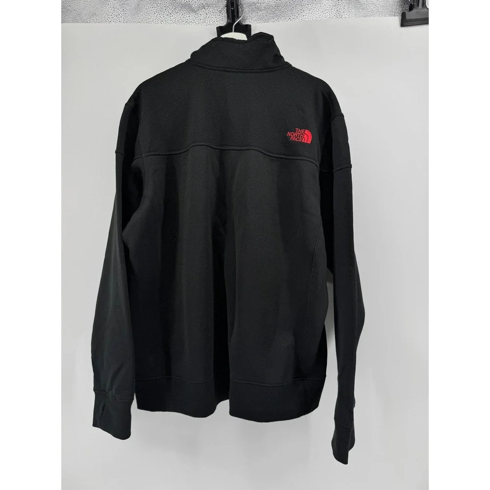 The North Face Mens Full Zip Track Jacket Black Red Logo XL Mock Neck Fleece